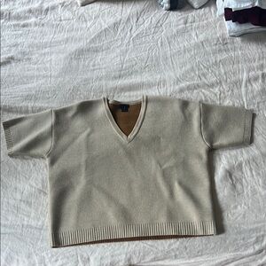 J. Crew Cream and Brown V-Neck Short sleeve sweater
